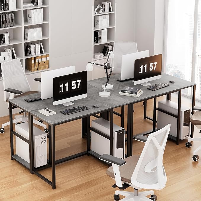 SINPAID Computer Desk 40 inches with 2-Tier Shelves Sturdy Grey Desks with Large Storage Space Modern Gaming Desk Study Writing Laptop Table, Gray