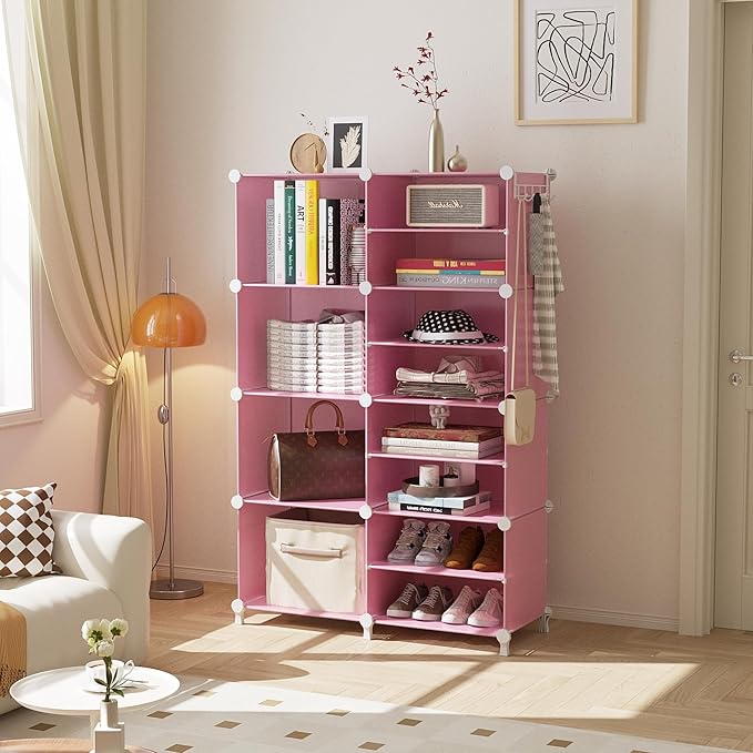 AWTATOS Closet Organizer 8 Cube Storage Shelves Clothes Organizers Closet Storage Stackable Cubby Shelving for Closet Bedroom Living Room Pink