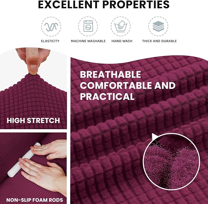 LURKA Stretch Chair Sofa Slipcovers 1 Piece Couch Covers for Sofa Furniture Protector Full Sofa Covers with Elastic Bottom for Kids and Dog (Small, Wine)