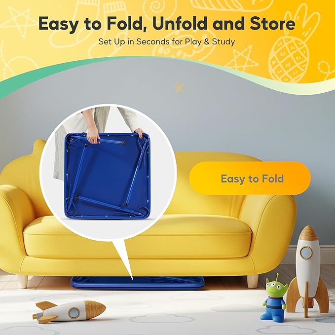 HealSmart Folding Table for Kids, Toddler Table with Padded Top - Foldable, Portable, and Durable Design, Ideal for Playtime, Crafts, and Activities, Compact and Easy Storage Solution, Blue