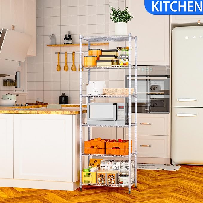 REGILLER 6 Wire Shelving Steel Storage Rack Adjustable Unit Shelves for Laundry Bathroom Kitchen Pantry Closet(Silver,11.7" D x 21.4" W x 63" H)