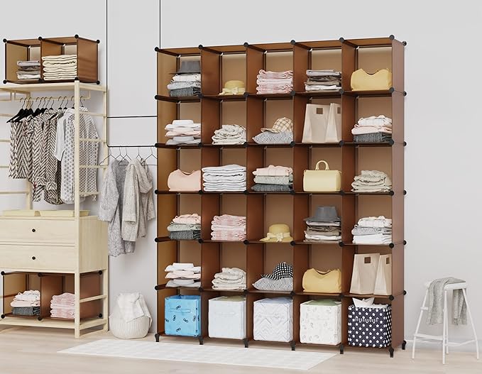 HOMIDEC Closet Organizers and Storage, 9 Cube Storage Organizer Cubes, Portable Closet Organizer Shelves for Clothes, Bedroom, Wardrobe, Kids Room, Bathroom, Brown