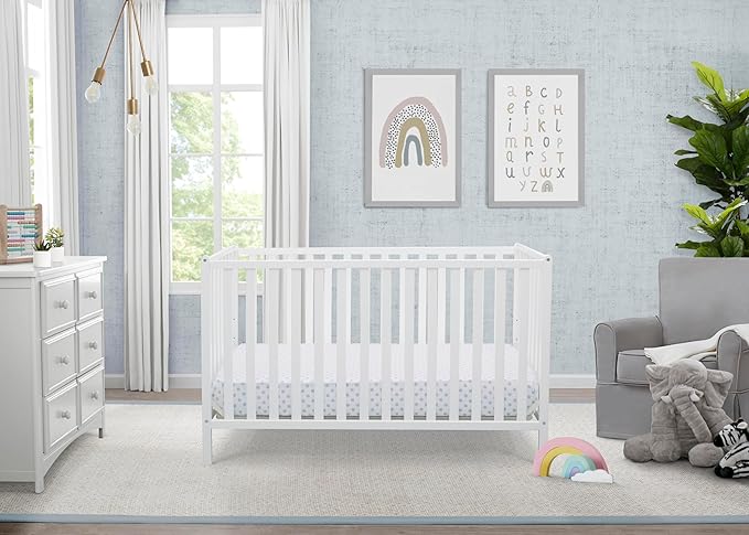 Delta Children Heartland 4-in-1 Convertible Crib - Greenguard Gold Certified, Bianca White