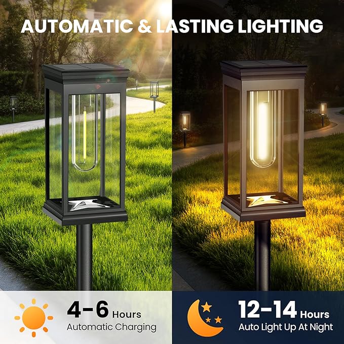 Modern Solar Pathway Lights Outdoor - 8 Pack, IP65 Waterproof Square Design for Yard Garden Lawn, 14H Runtime Dusk to Dawn Auto, Warm White LED