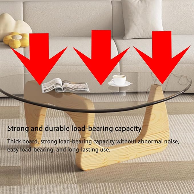 EASYSOUL Modern Glass Coffee Table, 32.68" D x 22.44" W x 15.75" H, Abstract Round Tea Tables for Living Room Home Office Industrial Cocktail Tables (Log-Clear Glass, 32.68")