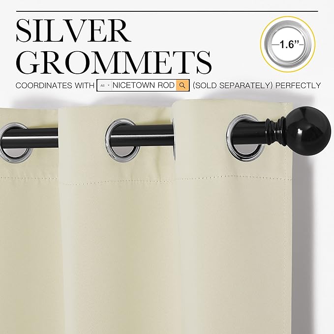 NICETOWN Kitchen Curtains, Short Curtains for Bedroom Windows, Thermal Insulated Room Darkening Curtain Panels for Girls Room, Cafe (Beige, 34" W by 63" L, 1 Pair)