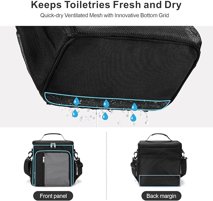 F-color Shower Caddy Portable - College Dorm Essentials for Guys with Hooks, Soft Crossbody Shoulder Strap, Multiple Pockets, Quick-Dry Shower Caddy for Dorm Travel Essentials, Black