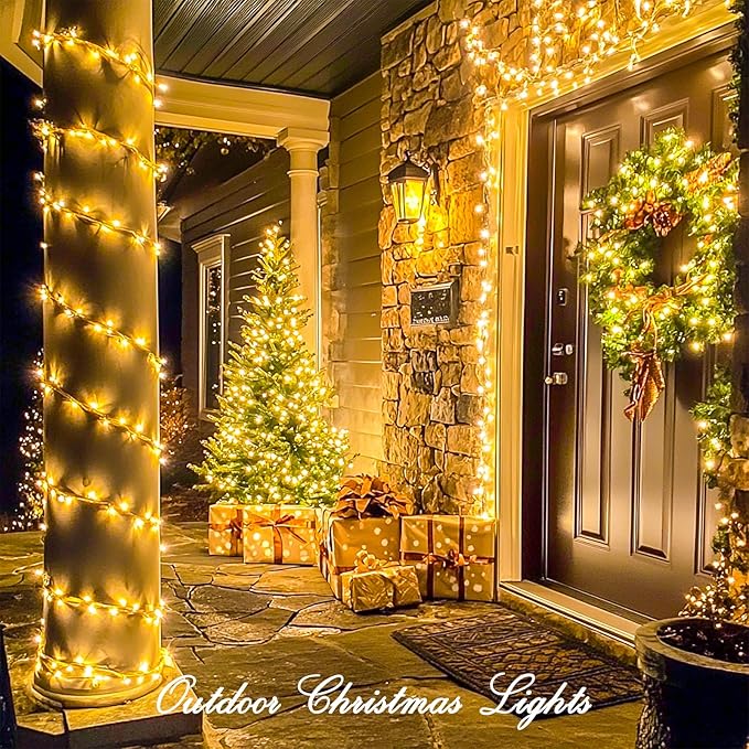 JMEXSUSS 200 LED Christmas Lights Indoor Outdoor, Connectable Warm White Christmas Tree Lights Clear Wire, 66 Ft Twinkle Fairy String Light Plug in for Bedroom Wedding Xmas Tree Decorations