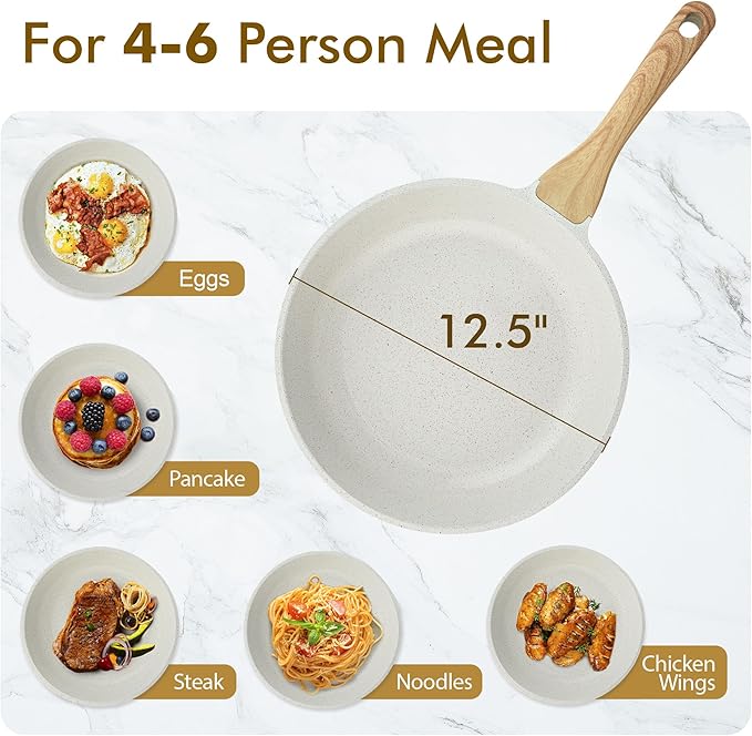 SENSARTE Nonstick Ceramic Frying Pan Skillet, 12.5 Inch Omelet Pan, Healthy Non Toxic Chef Pan, Induction Compatible Egg Pan with Heat Resistant Handle, PFAS-Free, White