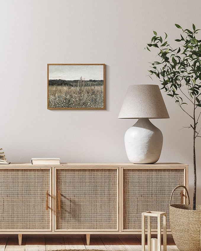 InSimSea Framed Canvas Wall Art Vintage Decor, Wildflower Field Canvas Wall Art Paintings Prints, Rustic Landscape Wall Decor for Bathroom Office, Office Dining Room Decor, 11"x14"