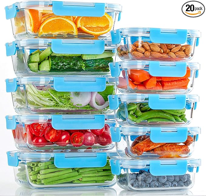 UMEIED 10 Pack Glass Food Storage Containers with Lids Leakproof, Airtight Glass Meal Prep Containers For Lunch, On The Go, Leftover, Dishwasher Safe