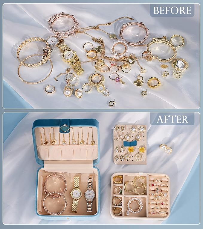 Homde Jewelry Box Small for Women: Ring Earring Organizer Storage for Dresser - Necklace Bracelets Holder with Multi Compartments(Light Blue)