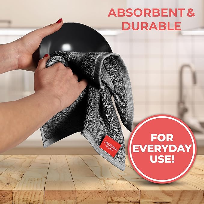 TEXTILOM 100% Turkish Cotton 4 Piece Luxury Washcloth Towel Set for Bathroom & Kitchen, Thick & Super Soft & Highly Absorbent & Quick Dry for Face and Hand- Black