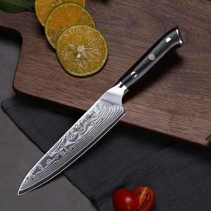 Professional Utility knife 5 Inch - Classic Damascus Japanese VG-10 Steel Kitchen Knives