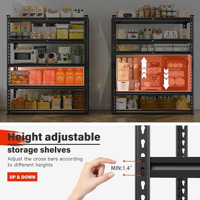 REIBII 72" H Garage Shelving 5 Tier Garage Storage Shelves 2000LBS Metal Storage Shelves Heavy Duty Shelving Storage Shelving Unit for Warehouse Pantry Basement Craft 72''*35.5''*11.8'' 2 Pack
