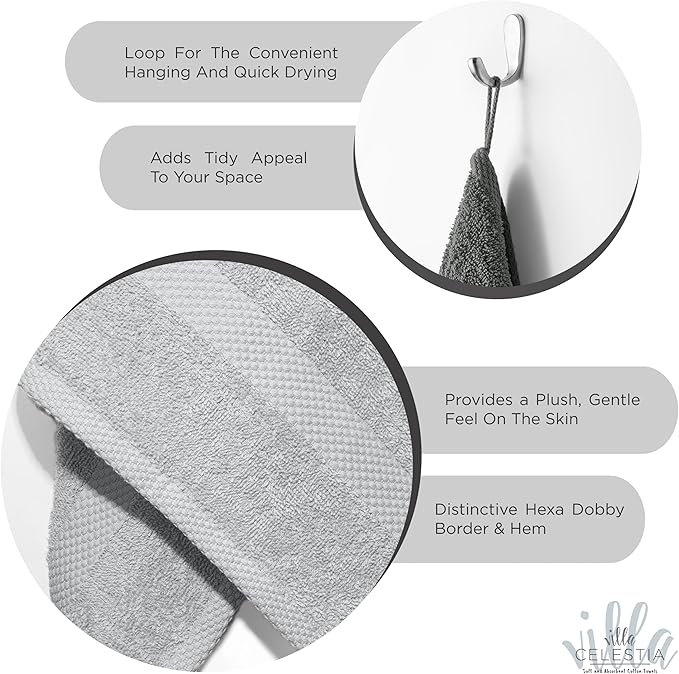 100% Cotton Bath Towel Set of 24-6 Bath Towels, 6 Hand Towels, 12 Wash Cloths, Sustainable, Soft, Highly Absorbent, Combed Cotton 24 Piece Set for Hotels, Spa, Bathroom, Dorm, Silver