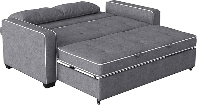 Serta Ainsley 66.5" Convertible Sleeper Loveseat, Full Size, Dreamcoil Comfort, Soft Woven Fabric, Charcoal