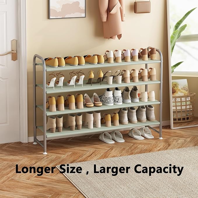 Shoe Rack 4 Tier Long Storage Organizer Wide Metal Shoe Shelf for Closet Entryway Grey