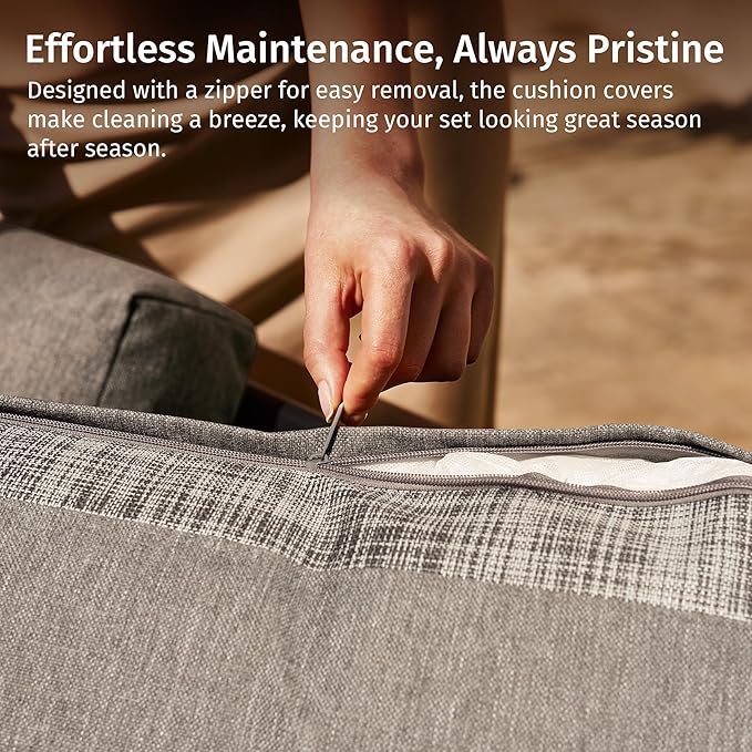 East Oak Life Chatter Outdoor Patio Furniture | Outdoor Sofa 3 Seats with Waterproof Thick Cushions | Deep Seating Modern Patio Sofa for Garden, Porch, Balcony & Backyard | Chestnut & Apricot