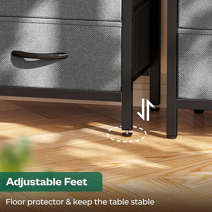 Huuger Nightstands Set of 2, 27.6 Inch End Tables with Charging Station, Fabric Drawers, Bedside Tables with USB Port and Outlet, Night Stands for Bedroom, Walnut