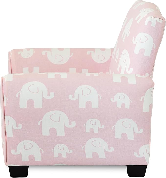 Toddler Personalized Armchair, Kids Upholstered Rocking Chair with Personalization, Toddler Chair with Personalized Name, Comfy Child Armchair, (Pink Elephants Print, Legs)
