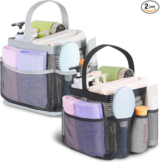 2 Pack Mesh Shower Caddy Portable for College Dorm Room Essentials, Shower Caddy Dorm with 8-Pocket Large Capacity,Shower Bag for Beach,Swimming,Gym