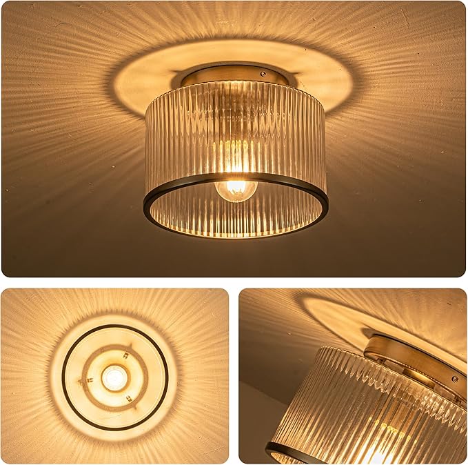 MAYNA Modern Nickel Semi Flush Mount Ceiling Light Fixture, 1-Light Glass Ceiling Light, Hallway Light Fixtures Ceiling Mount for Kitchen Entryway Bedroom Laundry Room