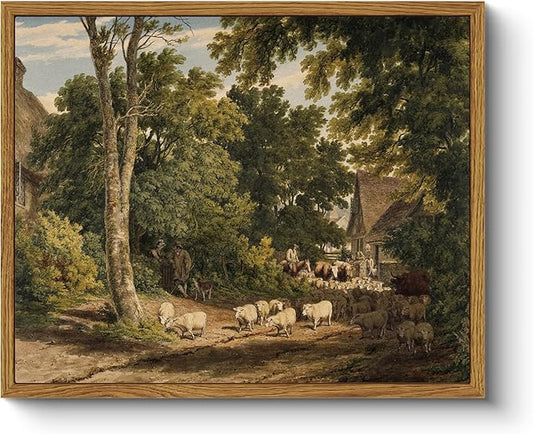 InSimSea Framed Canvas Wall Art Vintage Decor, Room Decor Classical Countryside Landscape Watercolor Painting, Canvas Prints Wall Art for Living Room Badroom Farmhouse Bathroom, 9"x11"