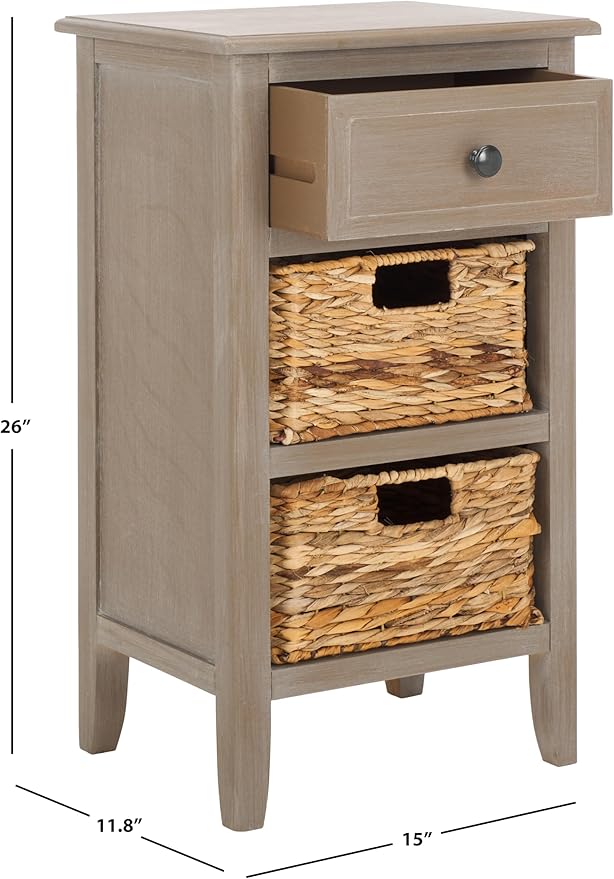 Safavieh Home Collection Everly Drawer White Wash 1-Drawer 2 Removable Baskets Side Table