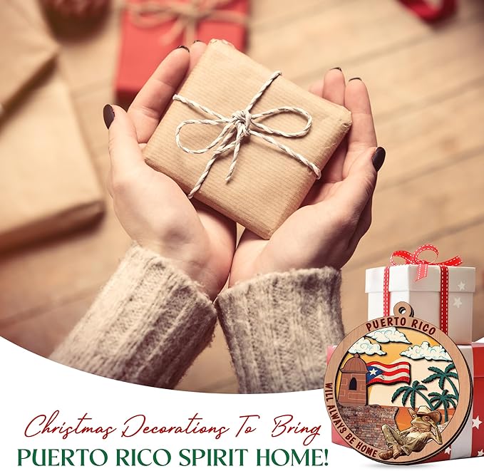 FLAGWIX Christmas Puerto Rico Gifts for Women Men - Wooden Ornaments 2025 for Tree Decorations - Puerto Rico Christmas Ornament for Home Decor, House Warming Gifts New Home, Friend Gift Ideas