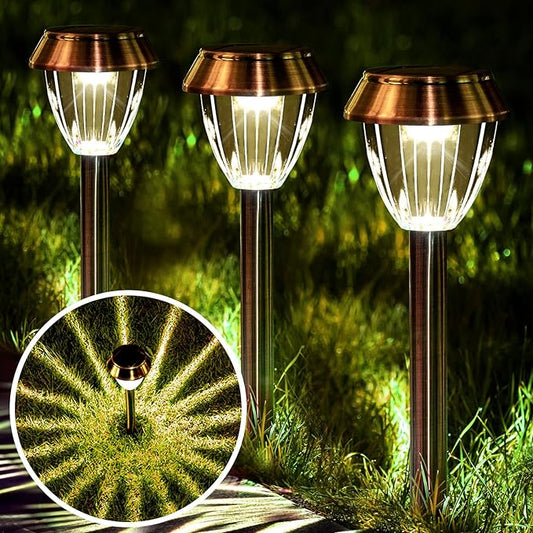 Solar Pathway Lights Outdoor Waterproof, 6 Pack Solar Outdoor Lights Bright Up to 12 Hrs, 15 Lumens Garden Light LED Landscape Lighting Stainless Steel Walkway Light, Warm White