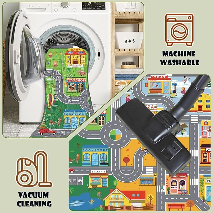 Car Rugs for Kids Toy Cars,Kids Play Rug with Non-Silp Backing, City Road Carpet for Playroom Bedroom Boys, Car Track Map Playmat - 4'11" x 3'3" (Rectangular)