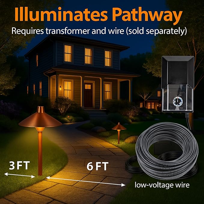 LED Pathway 126 Landscape Light 12V Solid Copper Low Voltage 4W G4 LED Light Bulb Warm White Included Outdoor Mushroom Security Garden Patio Area Light for Beautiful Bright Long Lasting