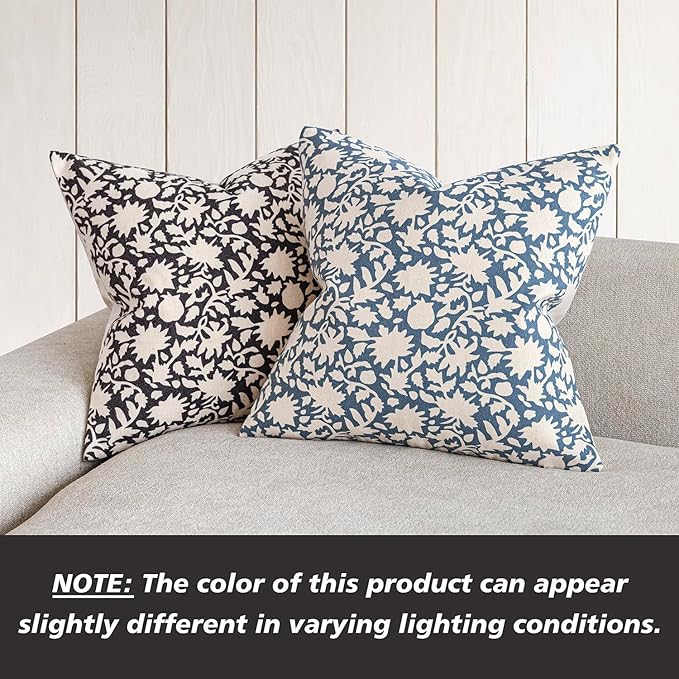 Foindtower Set of 2 Decorative Neutral Floral Throw Pillow Covers Accent Farmhouse Cushion Covers Boho Vintage Pillowcase for Couch Sofa Bedroom Living Room Home Decor Outdoor24×24 Inch,Black