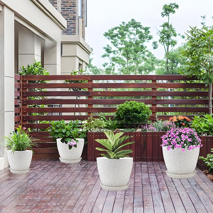 Plant Pots 8.5/7.5/6.5/6 inch, 4 Pack Pot for Flower Pots for Indoor Plants, Modern Decorative Plastic Planters with Drainage Holes and Saucers for House Plants Indoor Outdoor Flower Plants