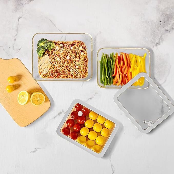 Glass Food Containers with Glass Lid, Microwave Safe Food Storage Container Set, 2 Pack of 87oz, Large Size Airtight Storage Set with Leak Proof Lids, Meal Prep Containers
