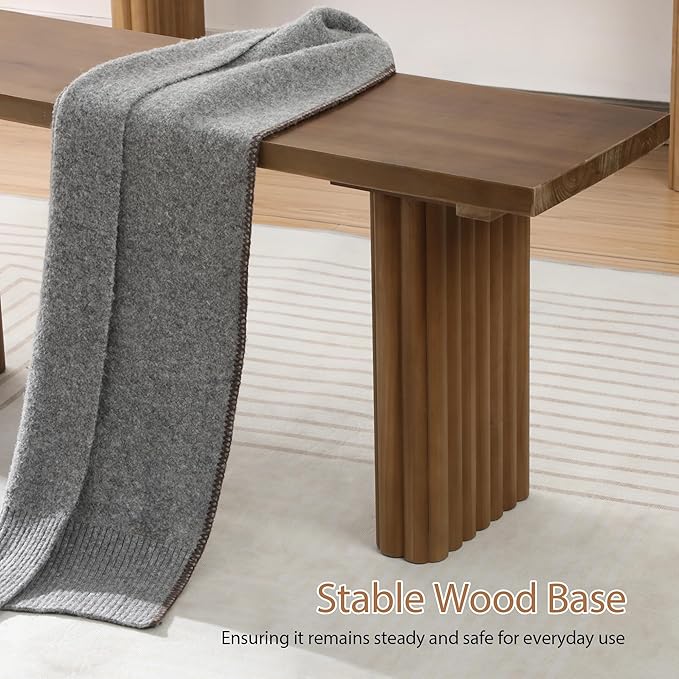 Solid Wood Entryway Bench - 31.5" Fluted Farmhouse Small Bench Indoor Dining Benches Seat Narrow for Entry Way, Kitchen, Living Room and Bedroom, Brown