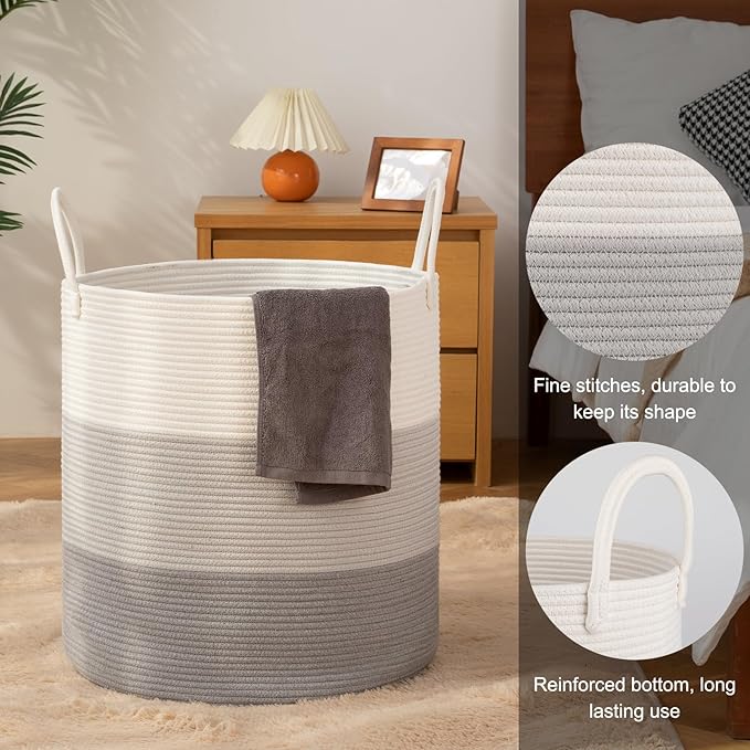 OIAHOMY 100L Laundry Hamper, Dirty Clothes Hamper for Bedroom, Collapsible Laundry Basket, Large Blanket Basket, Nursery Hamper with Handle, Blanket Storage for Living Room-18.5x21inches-Gradient Grey