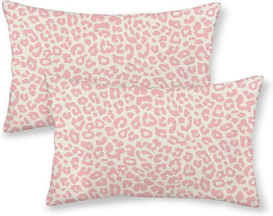 Leopard Print Pillow Covers 12x20 Pack of 2 Pink Animal Pattern Cheetah Decorative Throw Pillow Covers Outdoor Decor Boho Abstract Modern Pillowcase Farmhouse Lumbar Cushion Case for Home Sofa