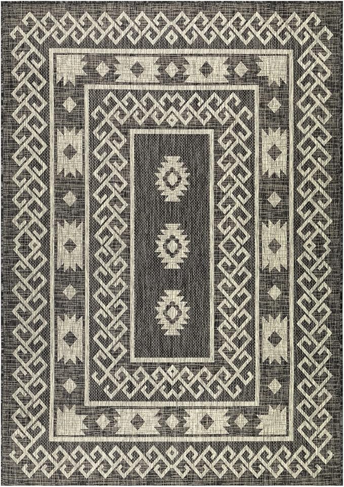 Antep Rugs Patio 6x9 Outdoor/Indoor Southwest Aztec Native Area Rug (Gray, 6'7" x 9')