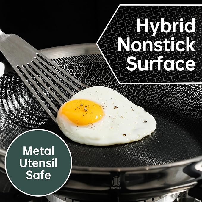 ROYDX New Model Hybrid Nonstick Cookware Set 19-Piece Stainless Steel Pots and Pans Set with Removable Handles, Save Space,Dishwasher and Oven Safe, Induction Ready, Compatible with All Cooktops