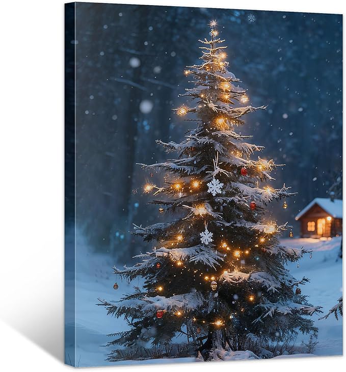 Framed Christmas Pictures Wall Decor,Vintage Pine Tree Prints,Winter Christmas Canvas Wall Art Decoration for Bedroom Bathroom Living Room Rustic Xmas Holiday Gifts (Christmas Tree 19, 20'' X 32'')