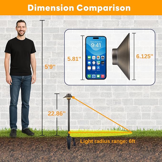 Outdoor Brass Pathway Lights - Low Voltage Landscape Path Lighting Wired, 12v Walkway Light LED IP65 Waterproof, Hat-Top Bronze for Outside Garden Yard Driveway G4 Bulb Not Included