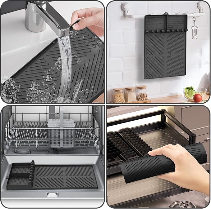 Silicone Griddle Tools Mat for Blackstone, Griddle Accessories Side Shelf Mat Grill Pad for Outdoor Grill Kitchen Counter Spatula Silicone Mat with Drip Pad (Black (2Packs))