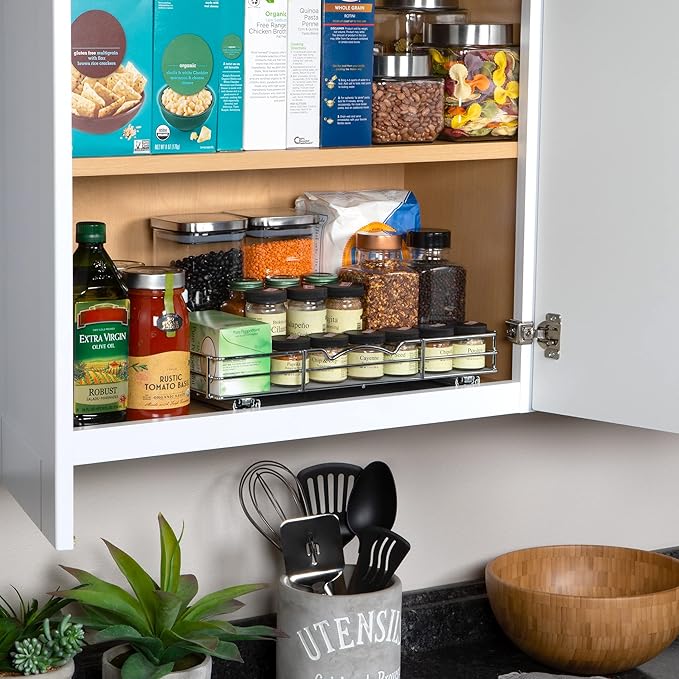 Pull Out Cabinet Organizer for Spices, Cans - Heavy Duty with Lifetime Limited Warranty- Pull Out Spice Rack- Cabinet Pull Out Shelf for Cans,Dishes, Etc, 16-3/8"Wx 10-1/2"D x 2-3/4” H, Chrome