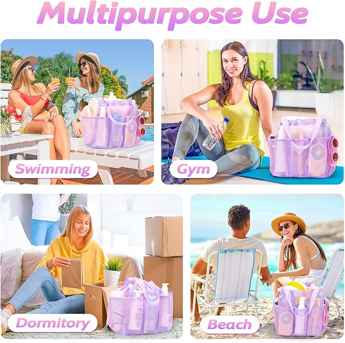 Mesh Shower Caddy Portable with Drawstring, Dorm Room Essentials for College Students Girl & Boy, Larger Shower Bag for Camping,Swimming,Gym,Travel,Bathroom - Purple