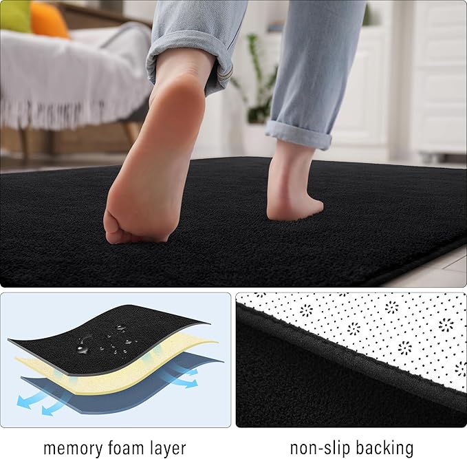 Soft Runner Rugs for Bedroom 2x6, Non Slip Runners for Hallway Kitchen Laundry Dorm Washable, Minimalist Low Pile Long Rugs for Boys Men Girls Kids, Black