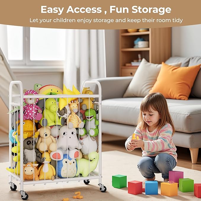 GRANNY SAYS Stuffed Animal Storage, Plushies Storage with Wheels, Stuffed Animal Zoo Storage Tube, Toy Storage Organizer, Stuffed Animal Holder for Kids Room, Playroom, Nursery, White