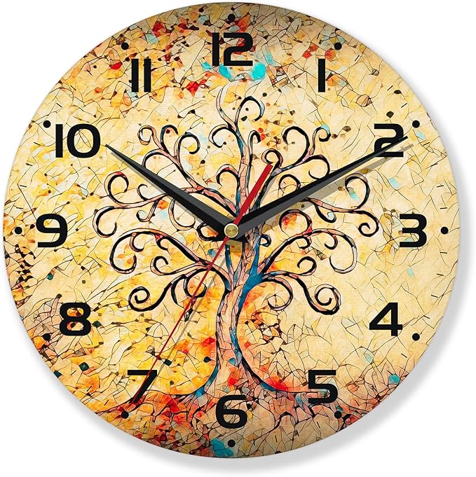 Vintage Wall Clocks Battery Operated,Life of Tree Clock for Living Room,Decorative Wall Clock for Living Room,Bedroom,Bathroom,Kitchen,10 Inch