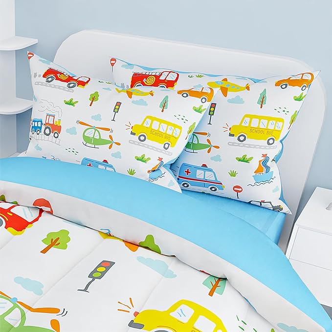 SANDJEST Transportation Duvet Cover Sets Twin Size for Kids Boys, Include 1 Polyester Comforter Cover 68x86 Inches and 1 Pillowcase 20x26 Inches, Comforter Not Included, Gift for Christmas Birthday